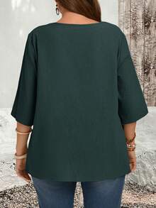 EMERY ROSE Plus Size Asymmetric Hem Green Country Shirts Fall Clothes - Green - View 2