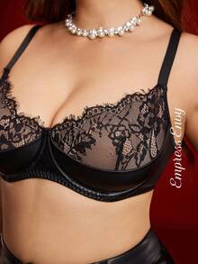 EmpressEnvy Women's Fashionable Alluring Black Leather Plus Size Supportive & Contouring Lingerie, Suitable For Daily Wear, Festivals, Parties, Commuting, And Vacation - Black - View 4