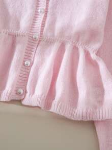 青少年女孩休闲可爱粉色腰部合身针织开衫，柔软舒适，适合日常、户外、旅行、度假、居家、日托、儿童玩耍、秋冬、圣诞节、返校、派对，用途广泛 - 粉色 - 查看 10