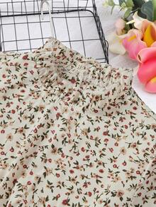 SHEIN Tween Girls' Casual Ditsy Floral Long Sleeve Woven Dress Thanksgiving Suitable For Autumn/Winter Long Sleeve Dresses Suitable For Daily, Celebration, Autumn & Winter Outfits For Easy Comfort, Autumn & Winter Layers For Girls, Stylish Girls