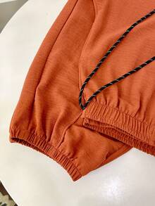 SHEIN VCAY Plus Size Women Casual Drawstring Waist Solid Color Harem Pants, Suitable For Daily Commute - Brown - View 4