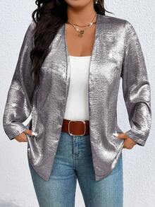 Juhart Áo khoác Blazer nữ thường ngày đa năng cỡ lớn - Màu xám đen - Xem 5