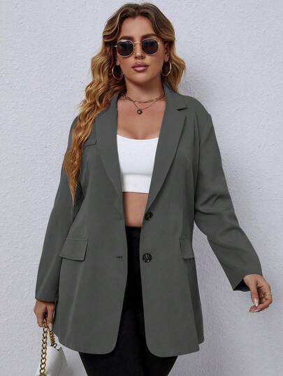 EMERY ROSE Plus Size Women's Fashion Casual Single-Breasted Lapel NeckBlazer