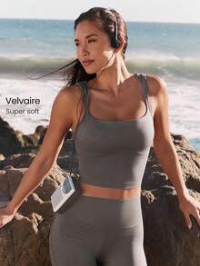 GLOWMODE Good To Go Soft Ribbed Removable Cups Dual Texture Active Tank Autumn Winter Yoga Pilates Studio Daily Casual Wear - Volcanic Gray - View 1
