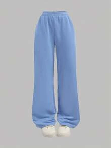 SHEIN Girlism 3件套少女针织字母印花卫衣、吊带背心和工装裤套装，秋冬季 - 藍色 - 查看 6