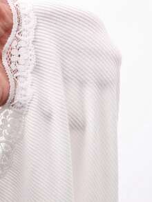 Livesso Women's Lace Frill Trim Fitted Long Sleeve T-Shirt - White - View 6