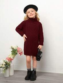 Emery Rose Kids Emery Rose Kids 年轻女孩插肩袖粗针织中长毛衣裙，可爱复古，非常适合秋冬季休闲日常穿着和学校日常，温暖舒适的长袖，非常适合秋冬季休闲日常穿着和学校日常 - 酒紅色 - 查看 4