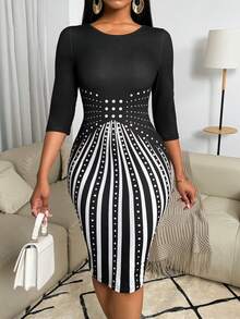 Lyxana Bodycon Floral Print 3/4 Sleeve Women's Midi Dress