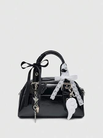 Kawaii Damen süße Gothic-Stil Schleife Kreuz Kette Dekor Mini Handtasche, Halloween, perfekte Halloween-Taschen für Fancy Partys, passend zu Halloween-Kostümen, beste Halloween-Geschenke für Frauen