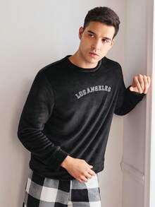 Snug Zone Men's Lightweight Activewear Reversible Fleece Comfortable Casual Fluffy Cozy Homewear Pullover Crew Neck Top, Suitable For Autumn/Winter - Black - View 3