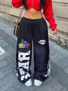 Coolane 夏季运动休闲徽标图案宽松运动裤 - 黑色 - 查看 5