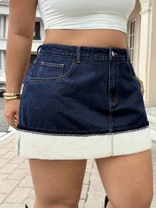 SHEIN ICON Plus Size High Waist Slimming Denim A-Line Skirt - Blue - View 4