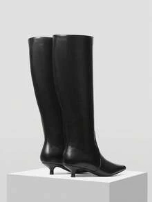 MOTF POINT TOE ZIPPER SIDE KNEE-HIGH BOOTS FOR CHRISTMAS - Black - View 8