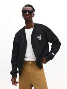 SUMWON Jersey Button Front Cardigan Jacket With Relaxed Fit For Casual Everyday Wear - Black - View 5