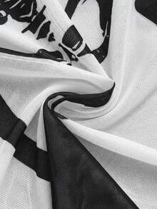 ROMWE Gothic Skeleton Flocked Sexy Sheer Mini Dress For Women - White - View 4