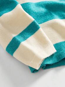 ROMWE MEN Prep 男士翻领学院风刺绣针织毛衣，时尚街头风，冬季款 - 綠色 - 查看 4