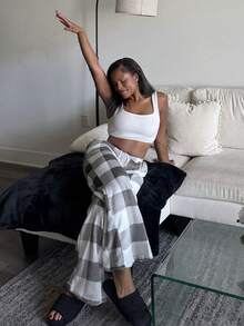Tyla Gomez 女士秋冬街头服饰复古返校休闲前系带格子口袋羊毛长裤 - 彩色 - 查看 4