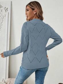 EMERY ROSE Women's Solid Color Casual Drop Shoulder Fitted Sweater, Autumn/Winter Thin Sweater - Blue - View 2