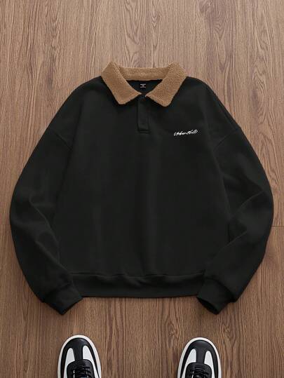 EASEVO Plus Size Men's Casual Contrast Collar Sweatshirt, Autumn/Winter