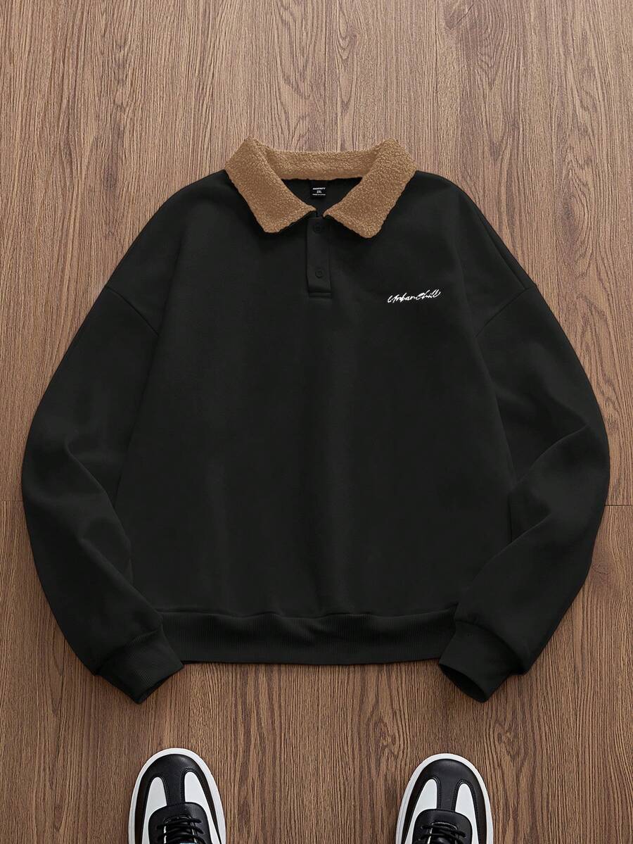 EASEVO Plus Size Men's Casual Contrast Collar Sweatshirt, Autumn/Winter