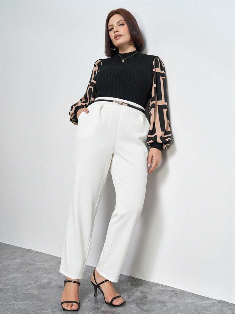 Chikora Women's Plus Size Solid Color Tapered Pants,Office For Women - White - View 5