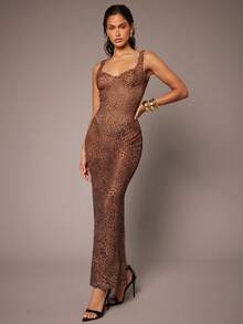 Silquee Váy dây mảnh họa tiết da báo gợi cảm thời trang dành cho nữ - Nhiều màu - Xem 4