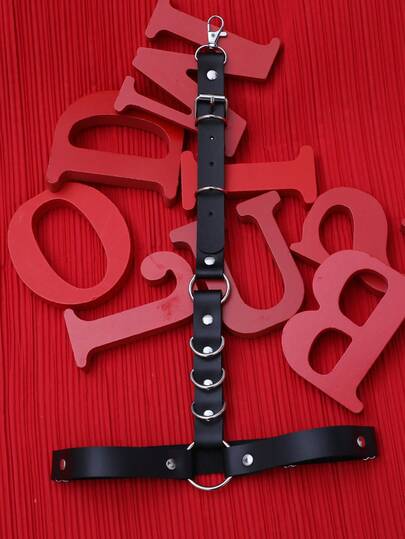 WENEZON Men's Leather Decor Ring Connector Suspenders Bondage Sets Goth Belt Belts Y2k Punk Belt