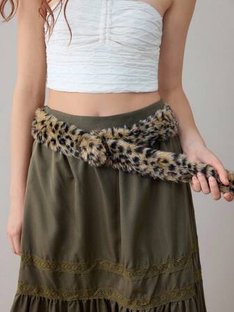 Grunge Punk 1 pieza Cinturón de piel de leopardo estilo punk, cinturón de cuero con hebilla redonda esponjosa de moda retro Y2K, banda para la cintura con decoración personalizada