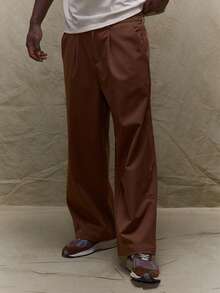 Musero Basic Loose Fit Tailored Pleat Button Fastening Smart Style Trousers Pants Fall SUMMER SPRING SUMMER - Brown - View 2