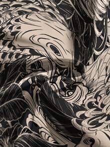 ROMWE Grunge Punk 加大码中国水墨鱼印花宽松阔腿裤 - 卡其色 - 查看 3