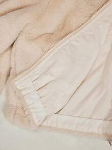 SHEIN Dziewczęca, swobodna, modna, specjalna, tkana, pluszowa, w paski, z sierścią królika, z elastycznymi mankietami i dołem, krótka kurtka z kapturem, podszewka z tkanej tkaniny, dopasowany krój, wygodna na jesień/zimę, na co dzień, do pracy, na zewnątrz, na imprezę, na sesję zdjęciową, na zakupy