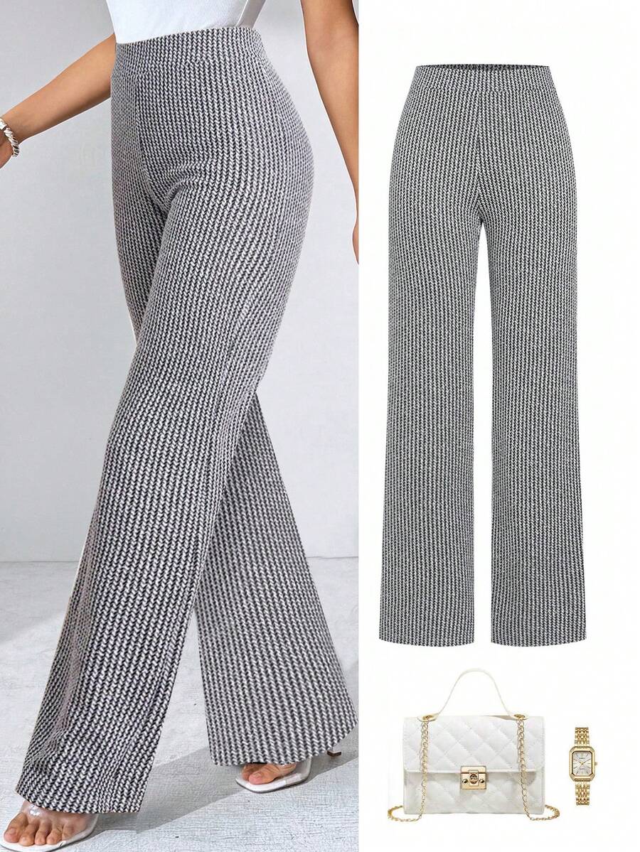 Ellevyn Quần dệt kim co giãn họa tiết kẻ caro thanh lịch mùa hè dành cho nữ, phù hợp với nhiều dịp khác nhau, thích hợp cho kỳ nghỉ hè, du lịch thanh lịch và đi làm hàng ngày - màu đen - Xem 1