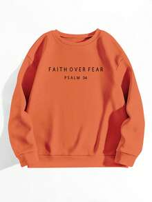 EMERY ROSE Áo nỉ dài tay cổ tròn in chữ dành cho nữ, Thu/Đông - trái cam - Xem 6