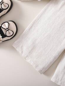 夏季 Babygirl 休闲简约杏色无袖上衣和松紧腰宽松裤套装 - 米色 - 查看 5