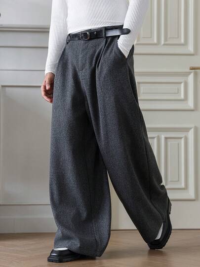 HUEFORM Men's Old Money Solid Color Casual Pants Men Baggy Wide Pants Woolen Fabric: Cold-Proof And Warm, With A Stiff Shape For Men Winter