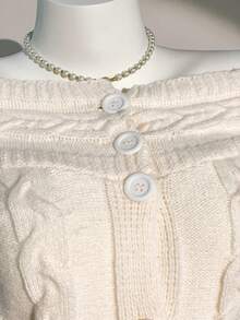 SHEIN Unity Women's Fashion Solid Color Off Shoulder Twist Knit Sweater - White - View 4