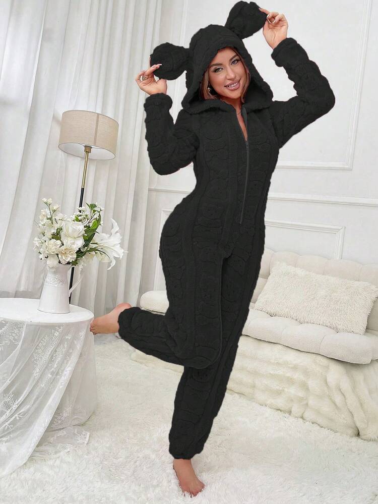 Combinaison-pantalon pyjama minimaliste à manches longues de couleur unie pour femmes, à porter au quotidien