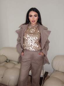 Durrani Popal FASHIONABLE VERSATILE SEQUIN EMBELLISHED SHORT SLEEVE PULLOVER KNIT SWEATER KNIT PULLOVER FALL WINTER