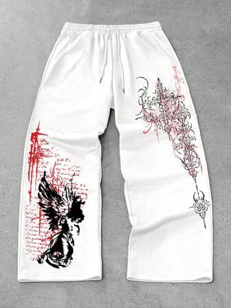 Goth Pantalones deportivos rectos y cómodos de corte holgado para hombre, color negro
