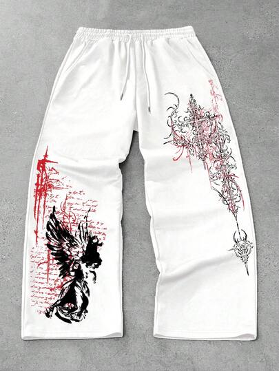 Goth Pantaloni sportivi casual comodi e ampi con gamba dritta, colore nero