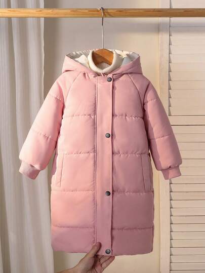 Girls Hooded Long Padded Coat, Casual Versatile Fashion, Suitable For Outdoor And Indoor Wear, Suitable For Winter