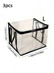 1/3个装大容量透明PVC收纳袋，防水可折叠拉链手提整理袋，带提手，适用于学校、大学宿舍、办公室用品、家居收纳、旅行打包、衣柜收纳等。