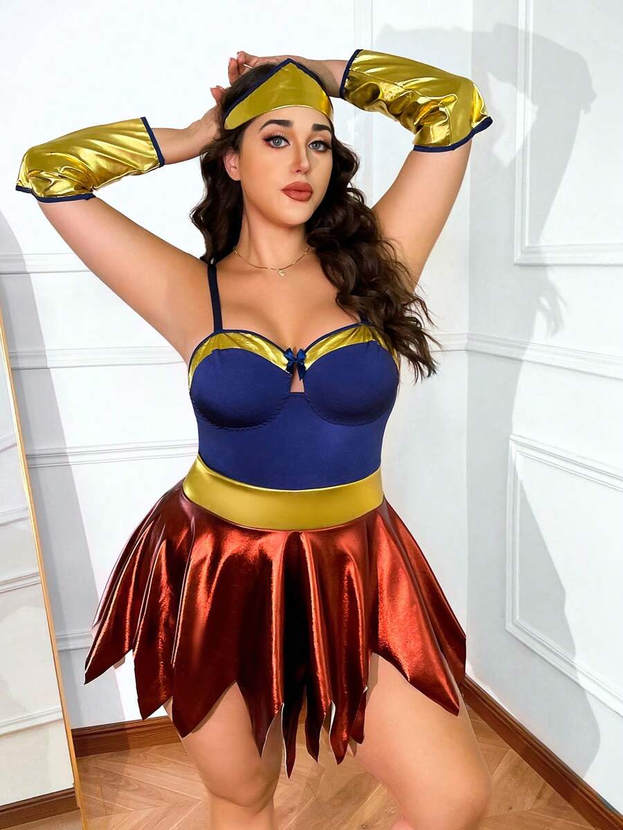 Fantasy Costume Bộ trang phục nhập vai gợi cảm chắp vá màu tương phản cỡ lớn, 5 món - Nhiều màu - Xem 1