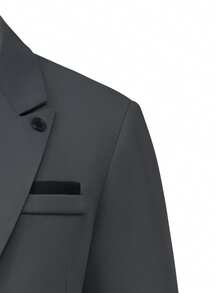 Manfinity Mode Men's Solid Color Regular Shoulder Long Sleeve Business Casual Suit Set Men Grey Suit