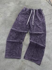 Manfinity EMRG Men's Casual Washed Drawstring Waist Sweatpants - Purple - View 3