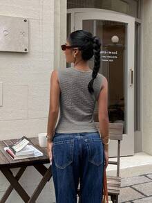 Women's All-Match Versatile Textured Fitted Tank Top, Summer Casual - Grey - View 2