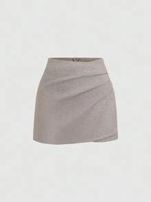 Sweetra Falda ajustado plisada de color apagado vintage, falda sexy y elegante para fiestas y uso casual para damas urbanas - Caqui - Ver 1