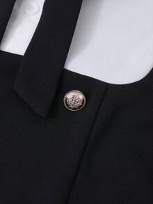 Sparklyn 少女甜美学院风蝴蝶结二合一拼色休闲连衣裙