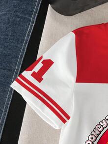 LOONEY TUNES X SHEIN Young Boy Summer Casual Sports Cartoon Rabbit And Number Print Colorblock Tee - White - View 5