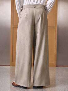 SWAVVY Men's Striped Pocket Loose Wide-Leg Casual Pants - Khaki - View 2